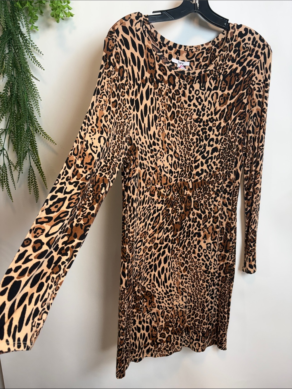 Bar III Leopard-Print Long Sleeve Dress in Tan and Black